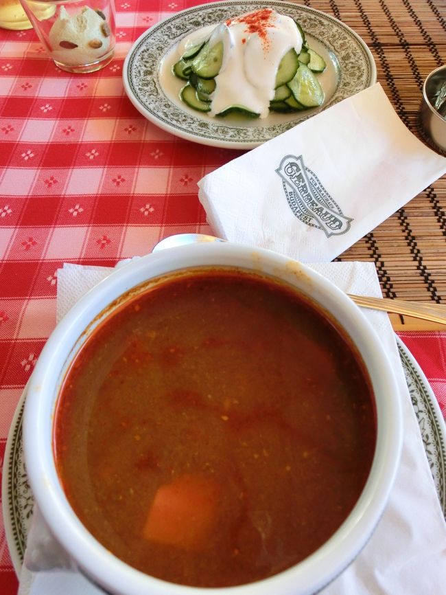 最後のグヤーシュは、ジェルボーのパブで。<br /><br />きゅうりのサラダが、さっぱりしておいしかったー！<br /><br /><br />なんとジェルボー、表参道に出店！知らなかったわ。<br />http://www.gerbeaud.jp/