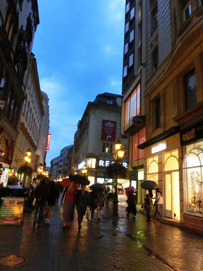しとしと雨が降るなか、たっくさんのお土産を抱えて１度ホテルへ戻り…<br /><br />早めのディナーに繰り出すことに。<br /><br />雨のメインストリート、ヴァーツィ通り。