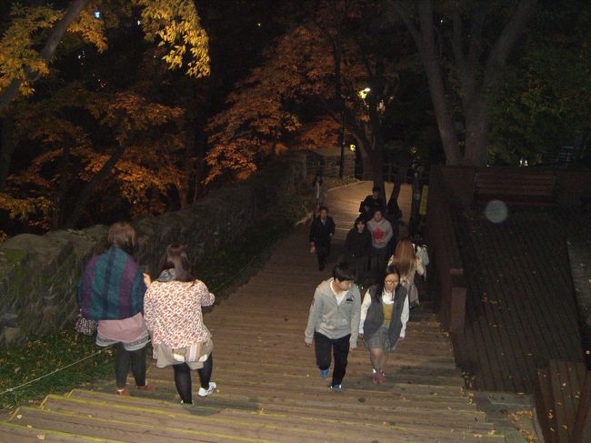 南山ケーブルカー乗り場まで、この急こう配の階段をおります。<br /><br />もみじが紅葉し、ライトアップされてとても綺麗♪