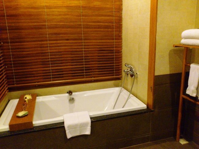 バスルームはこんな感じ。ここから水上コテージのバルコニーに続いています。このブラインドはもちろんOPENです！外に何もないので入浴の際はOPENで！<br /><br />湿気が強いので洗濯物を干すのには向きません。