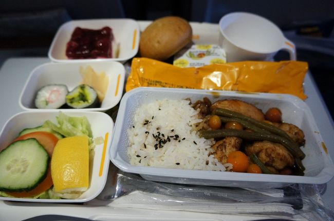 これはチキンのグリル。<br />ＭＵＣ発の機内食も２食ともなかなかだったよ。<br />いいなー、ＬＨ。<br /><br />映画観たり、ｉｐｈｏｎｅしたり、居眠りしたり・・・<br />ヨーロッパからのフライトもアッと言う間だね。