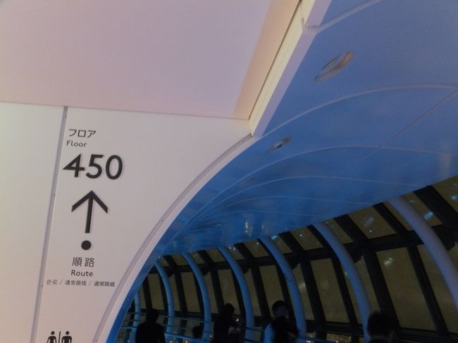 445からこの約110mの回廊を経てフロア450へと到ります。<br />自力で歩いて上るという演出で頂上を極める感動を味わうことができます。