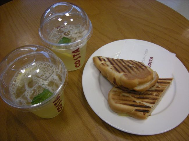 ドーハに到着！！<br /><br />飛行機から階段で降りて、バスでターミナルへ。<br /><br />待ち時間が３時間くらいあったので、COSTAで軽食を。<br />全部でいくらだったか忘れました。通貨はカタール。