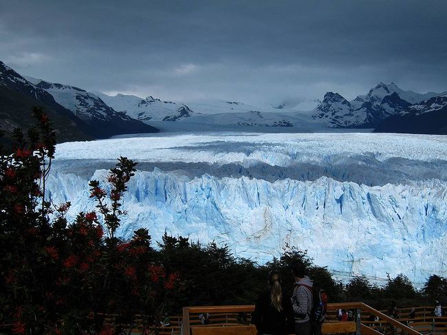 板張りの階段を下りて氷河の近くまでいってみた。途中の展望台からは氷河全体を眺められる。