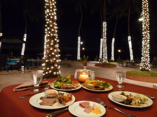 １８時半の予約で、ココナッツテラスへ。<br />この日のビュッフェはアメリカン。<br />地ビールで乾杯！<br />食事中、パラワンダンスショーを鑑賞。<br />また５か所も蚊に刺される…。<br /><br />「ローストビーフ、美味しかったあ！」