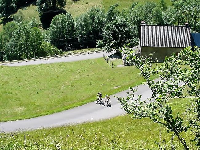 　D 44号線<br /><br />　ペアのサイクリストが、ノロノロと登ってきてます、ごくろうさんです。<br /><br />　こちらは下り坂なので、「余裕」で応援、「Allee〜Allee〜」！