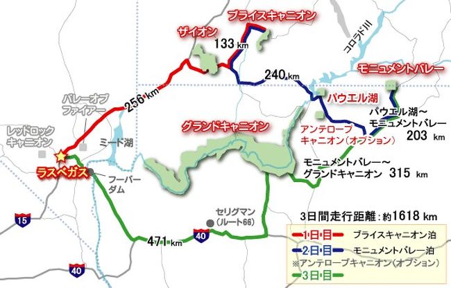 日付とかは微妙に違いますが、車で走ったところは大体、図のとおりとなります。