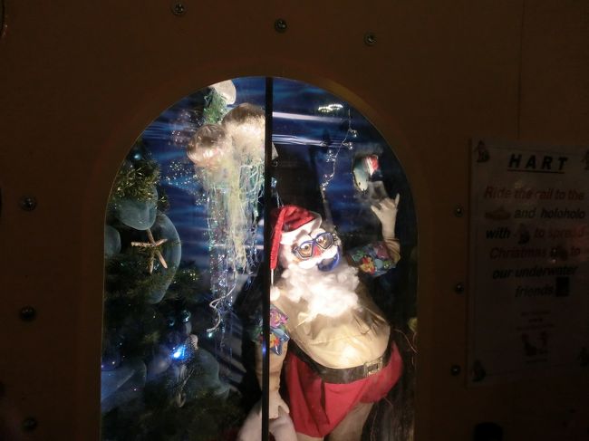 ハワイらしく、サンタさんは海の中にいます。