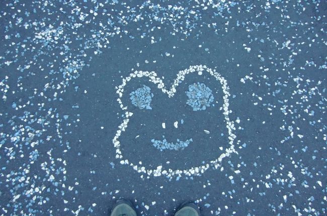 道路の上にはカエルの絵が埋め込んであります。ゲロ、ゲロ（下呂、下呂とカエルの鳴き声とがかけてあるんですね！）