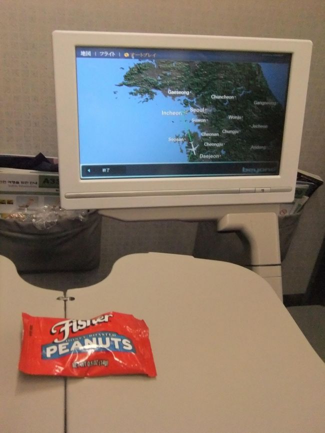 ソウル〜バリは思ったよりフライト時間長かった。<br />７時間弱。<br /><br />このピーナッツ（赤いの）好きなんだよね〜。<br />MADE IN USAて書いてあるから、先日グアムで探したけど見つからなかった。