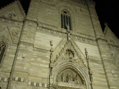 仕方ないので近くにあるナポリ大聖堂を見物します。
夜の薄暗い街に飾り気の少ない巨大な聖堂がそびえ立っています。