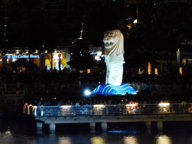 カウントダウンに集まった大勢の人たちがマーライオン公園を埋め尽くす