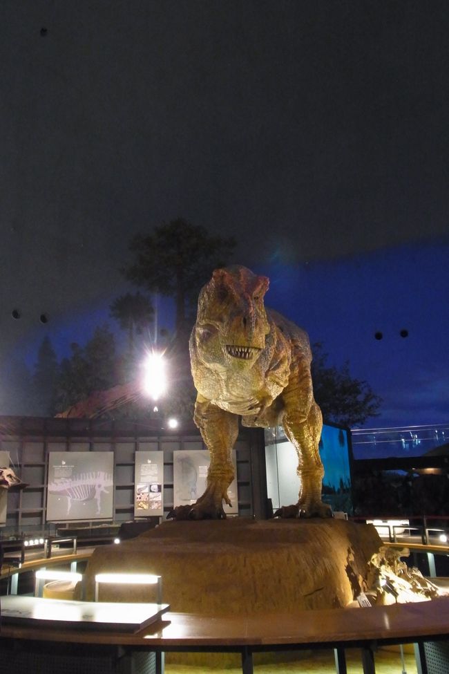 最初の展示物は、こちらのティラノサウルスです。本物みたいに手や、目まで動きます。本当に生きてるみたいで、大人が見ても結構な迫力。<br />小さな女の子は泣いてしまってました。