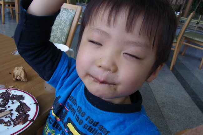 おちゃらけて、最近はやりの変な顔・半目をしてます。<br />チョコまみれでひどい・・・。