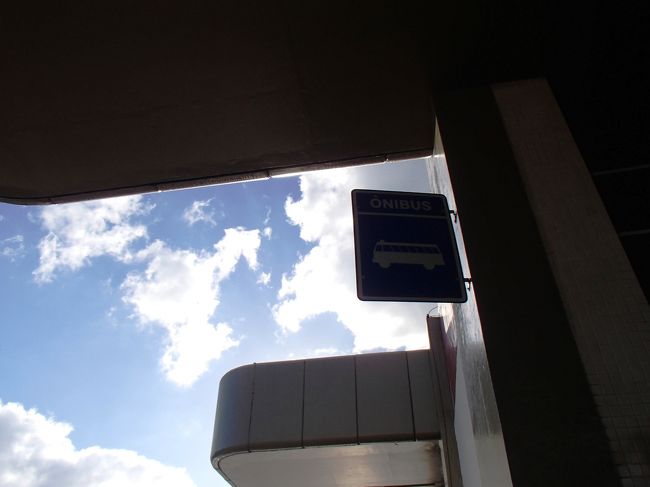 空港から、市内へバスで移動。バス乗り場は、空港から出て直ぐの左側にある。（地球の歩き方にも写真がある）ポツポツ待っている人がいた。ただ、このバスは、バスターミナルとイグアスの滝を結ぶ路線のため、乗る時には、既に満員！無理やり乗る。<br />