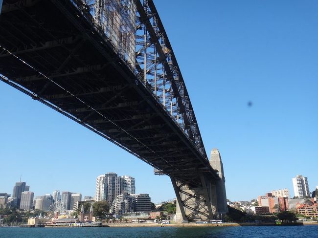 ツアーに付いていたディナークルーズでハーバーブリッジを下から眺めた。