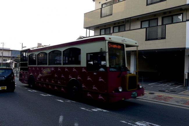 このあたりから風邪で調子だ悪いためか，写真の数が少なくなる．レトロなバスが通った　1545市内循環バスでＪＲ奈良駅へ
