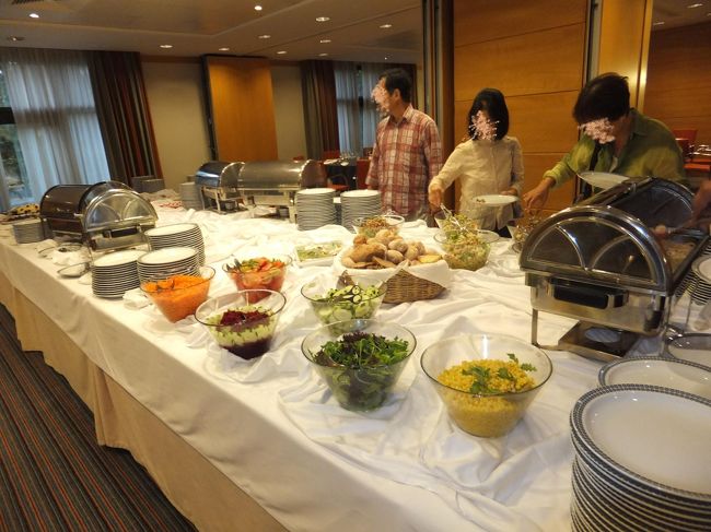 １９：２５　ホテルで最後のディナーはバイキングでした。<br />種類は多い方だと思います。<br /><br />何組かは、個人的にレストランなどで楽しまれたそうで、シーフードレストランはいいお値段もするけど、とっても美味しかったそうです。