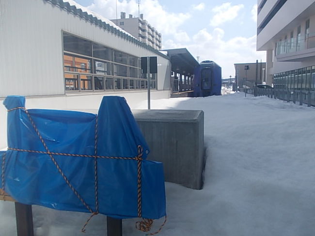 最北端を示す看板はまだ冬囲いがされたままでした。