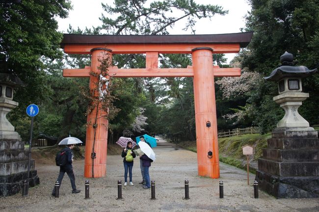 で、この一之鳥居は、春日大社の鳥居。気比神宮と厳島神社の大鳥居に並ぶ「日本三大鳥居」の一つとされます。見た目は、何かずんぐりした印象ですが、これが春日鳥居の形式。柱が太くて、そりが少ないのです。高さは、6.75ｍ、柱間5.2ｍ。836年の造営で、国の重要文化財です。<br /><br /><br />