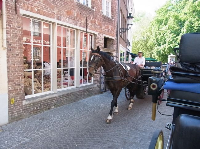 せまい道を馬車が行きかいます。