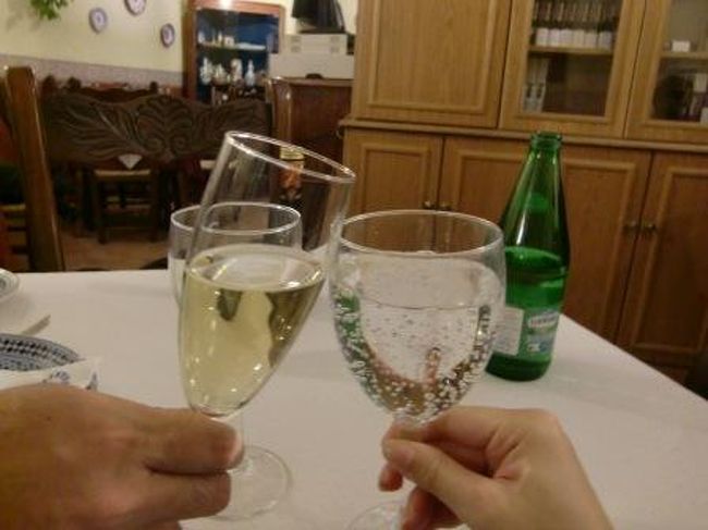 クリスマスイブということでCavaで乾杯。<br />(身重の妻はスパークリングウォーターで。旅行中一人で飲んでごめんなさいね。。)<br />ビックリするほど美味しいものはありませんでしたが<br />パンでもかじって終わらせようと思っていたことに比べれば大満足でした。