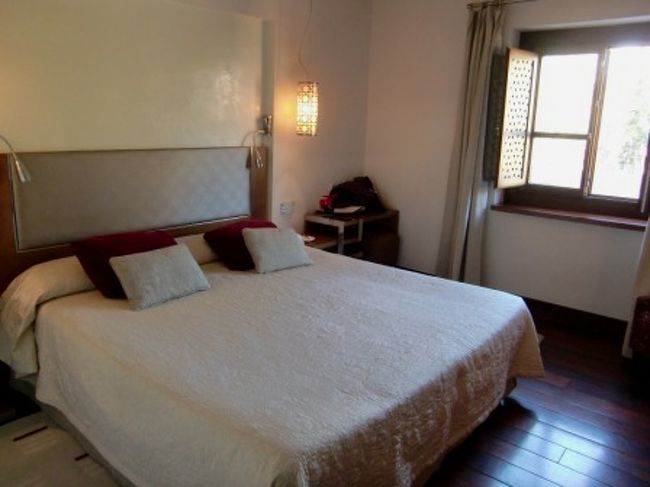 グラナダまでは道に迷うことなく無事に到着。<br />今日のホテルは折角の機会ということでアルハンブラ宮殿内にあるパラドールです。<br />部屋は狭目だけど雰囲気はたっぷり。<br />但し、トレドのパラドールと異なり眺望などは全く望めません。<br />アルハンブラ宮殿内に泊れる、これがこのホテルの売りだと思います。