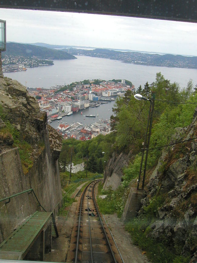 Floyen山に登るケーブルカー