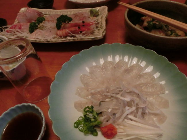 晩御飯は若狭ふぐのコース。<br />焼きふぐ、ふぐの刺身、から揚げにてっちりに・・・本当に幸せ♪<br />他にもいろんな料理がでてきて満足(*^_^*)<br />どれも美味しかったです。<br />「漁師の宿なかい」さんにお世話になりました！<br />
