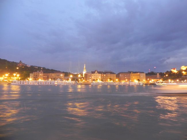 ドナウ川は夜景の美しさが有名！<br /><br />ということで、私たちは21：30出航のクルーズチケットを食事前に購入。この時期のヨーロッパは日没が遅いため、出航時間頃にちょうど暗くなり始めた。<br /><br />ドナウ川沿いには多くのクルーズ会社が並んでおり、チケットを販売している。