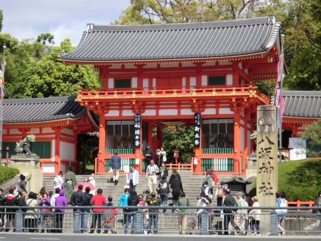 お昼ごろに京都駅に到着して、ホテルに荷物を預けて、徒歩で八坂神社へ。途中からチラホラと小雨が・・・