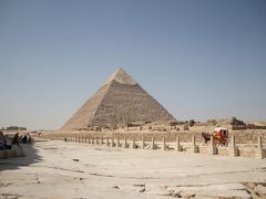 クフ王のピラミッドに向かって右に歩いて行くとカフラ王のピラミッドが急に現れます。

それまでずっと巨大なクフ王のピラミッドの影で全く見えませんでした。この後バスに乗ったまま前を素通りだったので、もっと近くまで行ってみればよかった。