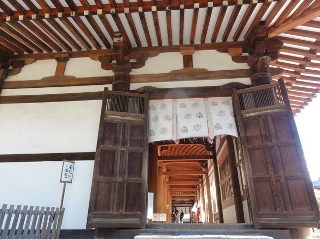 「講堂（国宝）」　に入ります。<br /><br /><br />中は　「弥勒如来（重要文化財）」　等が安置されてます。<br /><br /><br />「平城宮唯一」　の　「建築遺構」　で貴重なんだそうです。