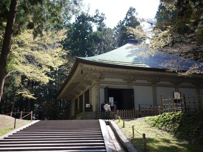 金色堂。外は金色じゃないんだなとちょっとがっかり（笑）<br />でも中は金ぴかでした。<br />写真が撮れないので残念！