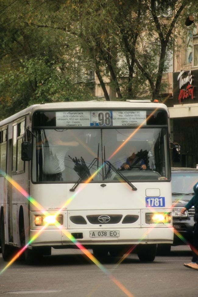 公園の前を走っていたアルマティの市内バス