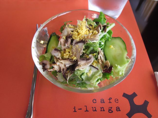 パスタランチのサラダ<br />みずみずしい野菜と控えめながらしっかり目のドレシングがよくあってます。<br />キノコが気になったので聞いてみると<br />フランス産シャンピニオンだそうです。<br />同じマッシュルームでもやはりスーパーで買うのとは違います。