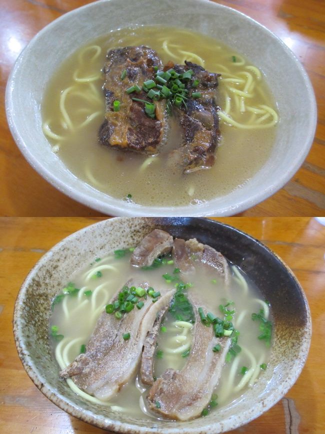 ソーキそばを頼んだものの、私はいわゆる沖縄そばの平たいコシのない麺があんまり得意じゃないんです。でもせっかく旅行に行くのなら、その地方のものを食べようとチャレンジしました。八重山そばは細くて断面が丸くてちゃんぽんの様な触感で、けっこう美味しくいただけました(＾＾)v<br /><br />我が家の麺食いのかいじゅうも好みのよう。