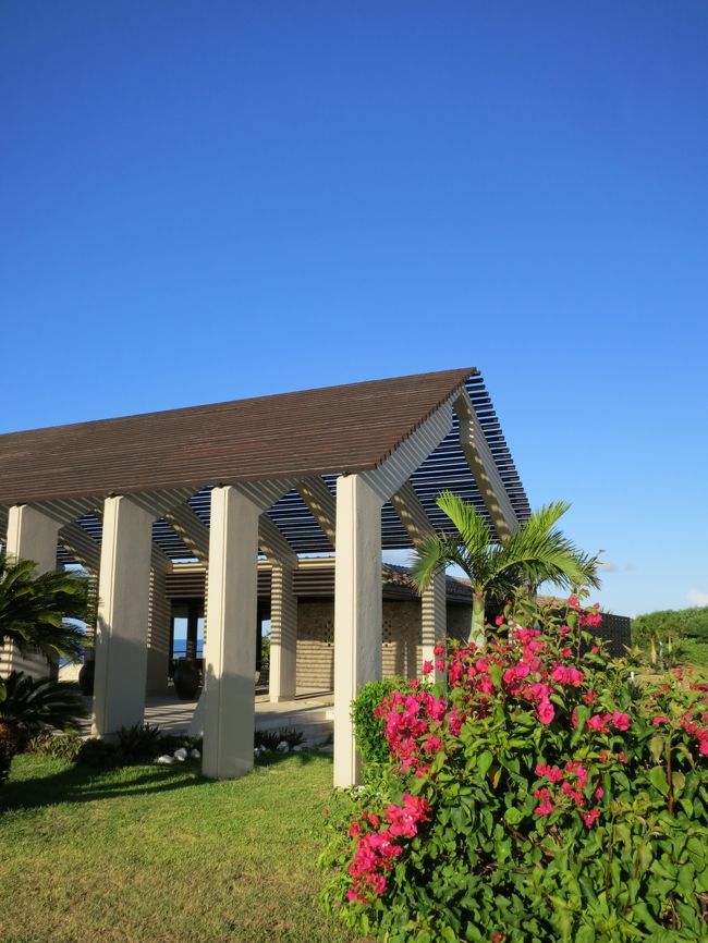 小ぶりなブーゲンビリアが彩り添えるビーチハウス。