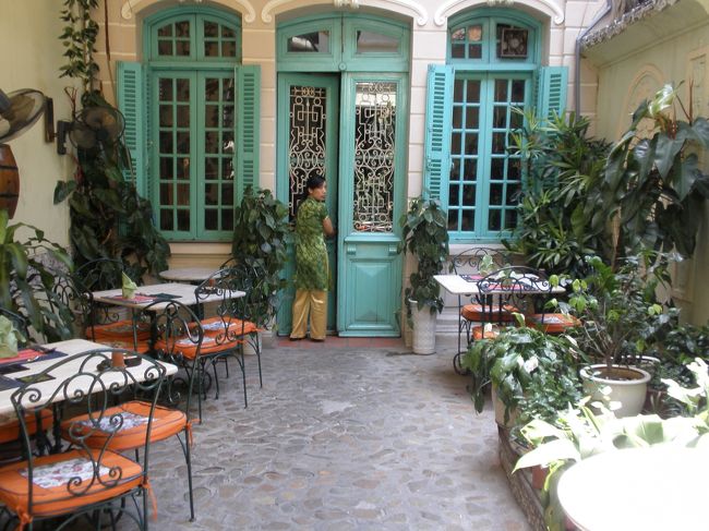 入り口から入るとすぐに中庭が広がります。<br />ここのお席も素敵だけどなんたって蒸し暑い！<br /><br />名前の通りグリーンのインテリアが続きます。