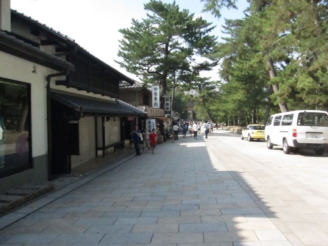 法隆寺参道。<br />近鉄奈良から、大和西大寺駅で乗り換えて、筒井駅へ。<br />そこから路線バスで向かう予定でしたが、筒井駅到着が16時10分。<br />バスの時間が16時35分！<br />迷わずタクシーを使いました。<br />2000円ほどかかりましたが、正解！<br />法隆寺は17時は閉まってしまうため、ぎりぎりセーフでした。