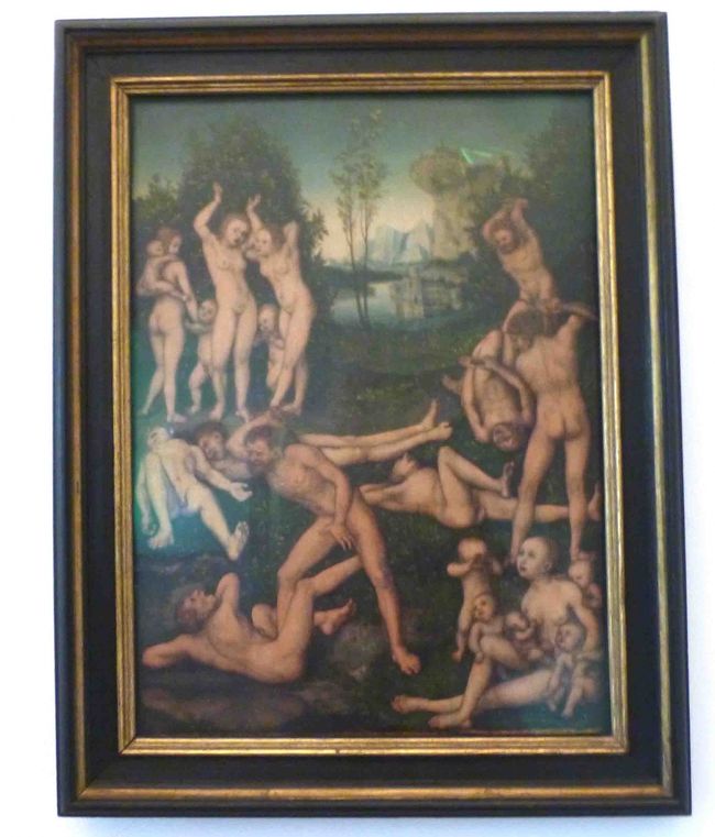 クラナッハ作、「Kampf nackter M&amp;auml;nner und ihre klagenden Frauen」。格闘する裸の男たちと悲鳴を上げる女たちとでも訳すればいいのでしょうか。凄い絵です。<br />