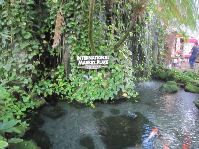 反対側（クヒオ通り側）から入ってきたので、ここが出口になりましたが、ホントはこっちが入り口？<br />池があって、でかい鯉がいます。