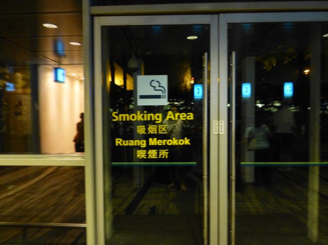 約４５分遅れの現地時間２２時３０分過ぎにチャンギ空港へ到着。<br /><br />そして不安その４、はたしてシンガポールではタバコが吸えるのか？<br /><br />夫婦揃って愛煙家の我が家にとっては大問題でしたが、空港内にも喫煙スペースがあり、拍子抜けというか安心しました。 <br />
