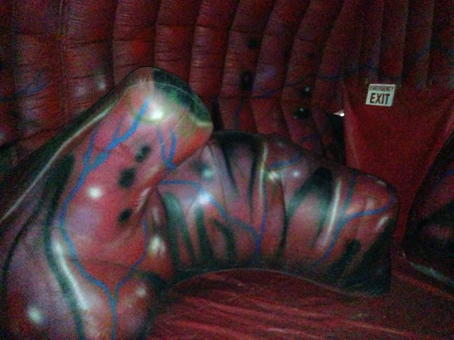 中は気味の悪い音楽と、内臓みたいなオブジェ、<br />それと炭酸ガスでの驚かしがありました