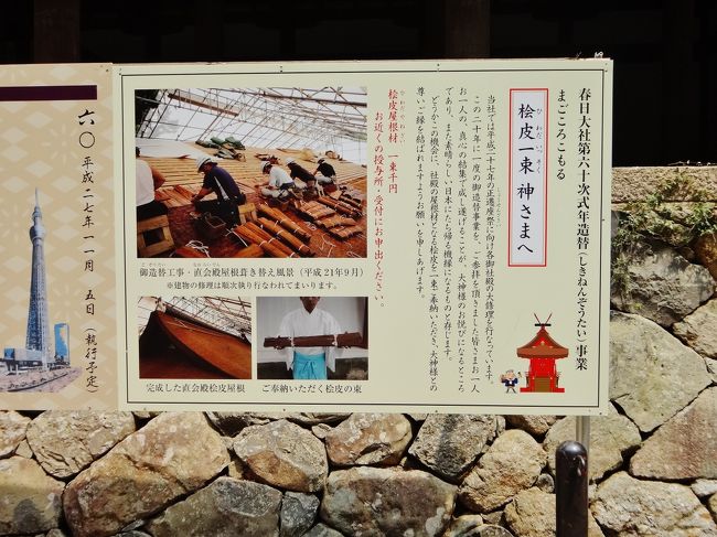 平成27年に、20年に一度の「正遷座祭」が予定され、<br />これに向けて屋根の葺き替えが行われているようです。<br /><br />桧皮葺(ﾋﾜﾀﾞﾌﾞｷ)のため、屋根材の桧皮(ﾋﾜﾀﾞ)の奉納が<br />呼びかけられていました。