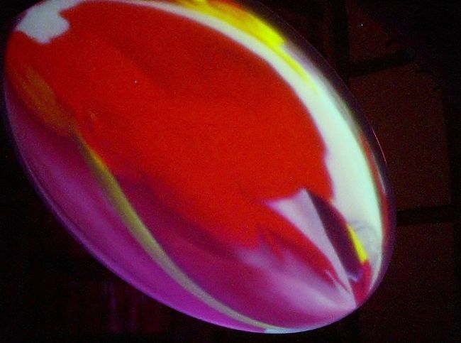 あなたの最初の色（私の頭の中の解-私の胃の中の溶液）　ピピロッティ・リスト <br />スイス<br /><br />島キッチン敷地内にある蔵に映像インスタレーションを展示｡円形のスクリーンに､チューリップや風景などカラフルな映像が投影され､鑑賞者を幸福感で包む｡<br />