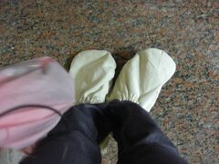 太陽の船の見学。

資料館は、靴がダメでカバーをつけて入ります。

温泉でもらうビニール袋が役に立ちました。