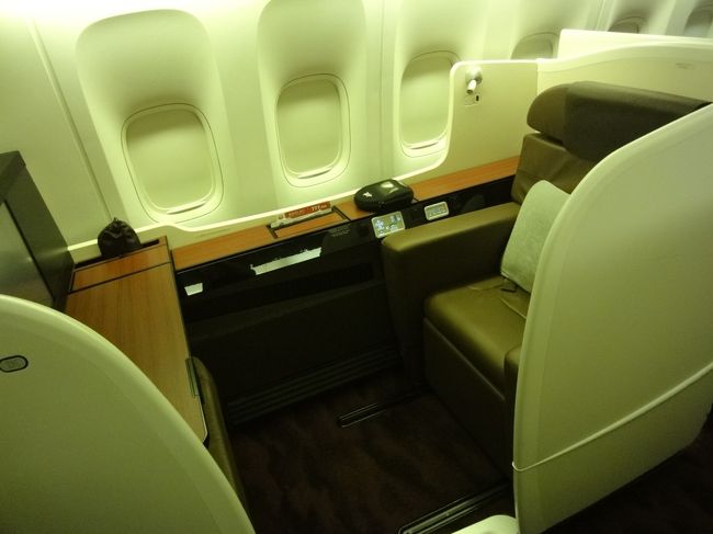 JAL　SS7ファーストクラス体験です。<br />広さも破格。小物入れも充実。<br />（ホームページ等で詳しく紹介されているので、座席周りは写真を撮りませんでした。）<br />