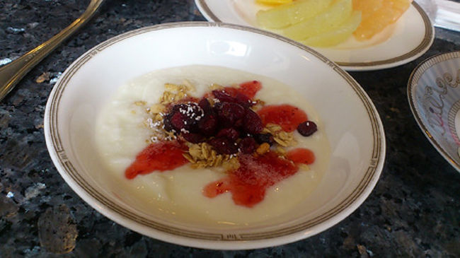 そしてヨーグルト。<br /><br />このラウンジ、最近ではリッツでさえ人が多くてゆっくりできない…ということが多かったのですが、とてもゆとりがあります。夜景を見ながらグラスを揺らしお酒を飲む。そんな欧米の方が多かったんです。<br />そう…アジアンじゃなくて欧米。<br />……というかとっても我らがアウェイｗｗｗｗｗｗｗ<br />聞こえる言語がほぼ英語。すごいなぁ…としみじみ。<br />ゆったりとした時間の中、程好い距離感でサービスしてくれるスタッフの方へと感謝しつつ、今回のステイは大満足のまま終わりました！<br /><br />というわけで、マリオットさん、本当にお世話になりましたー。