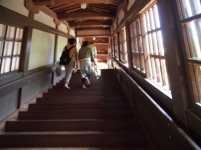 丹念に磨きこまれた　階段を上ります。